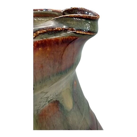 Pottery Pitcher With Applied Handle Green Brown Stamped/Signed Unknown VTG Flaw - Picture 7 of 11